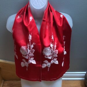 Vintage Embroidered Look Silk Oblong Scarf Chinese Floral Rare Find